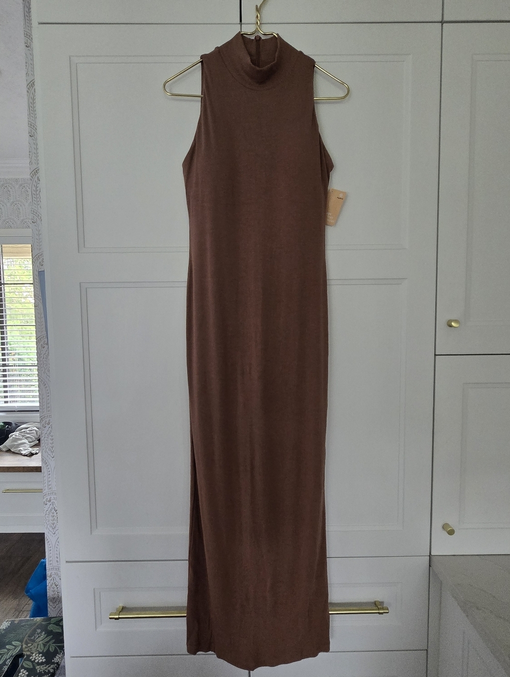 NWT Popilush Shapewear Modal Sleeveless Mock Neck Slimming Maxi Dress Brown Tan - Picture 6 of 16